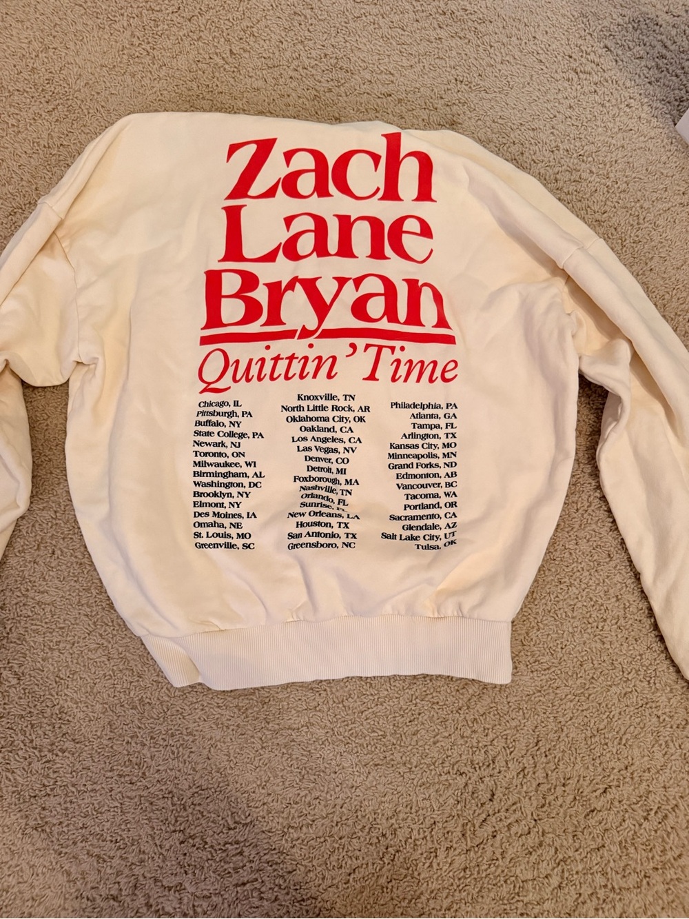 Zach Bryan Quittin Time tour sweatshirt